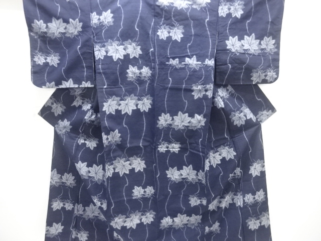 JAPANESE KIMONO / TSUMUGI / WOVEN MAPLE LEAVES